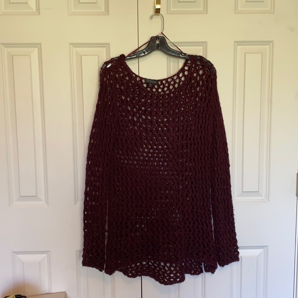 Topshop burgundy open weave sweater